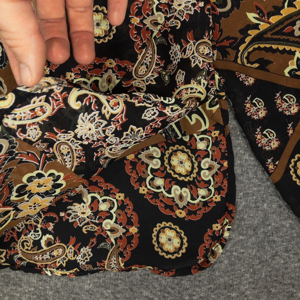 Y2K White Stag Sheer Brown Black Paisley Button Up Blouse Women's Size Medium - Picture 5 of 15